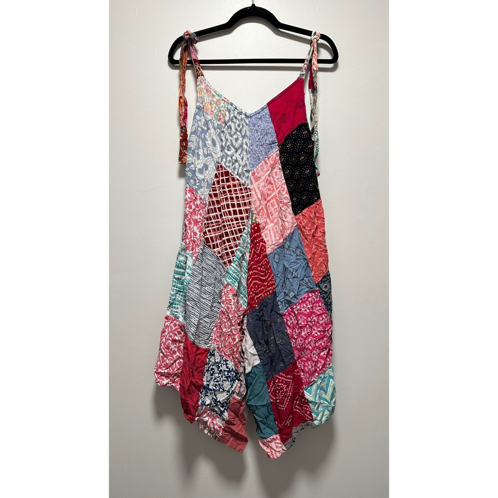 India Boutique Patchwork Romper Pink Blue Multi Color Boho Tie Strap One Size